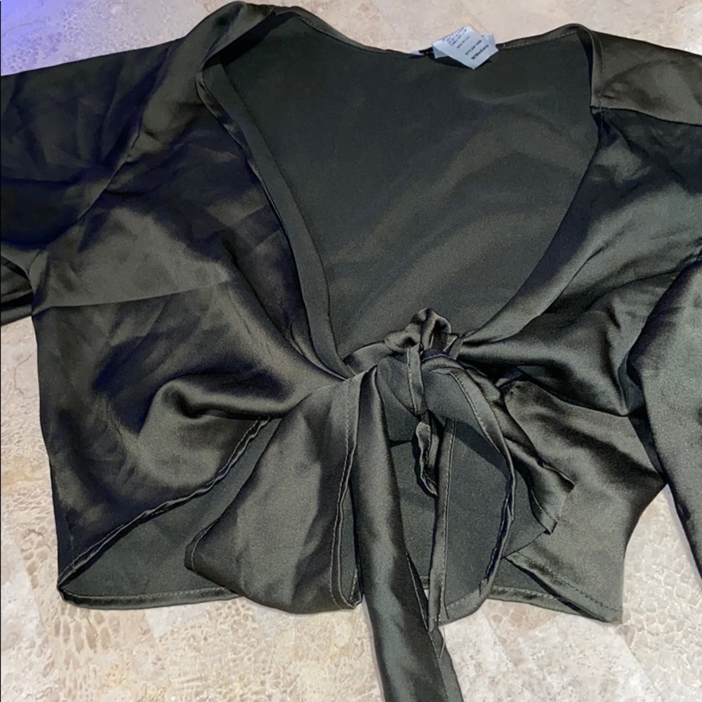 green silk wrap top